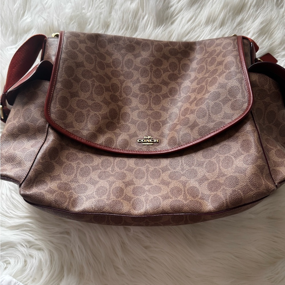 Coach Tan and Brown Signature Messenger Bag